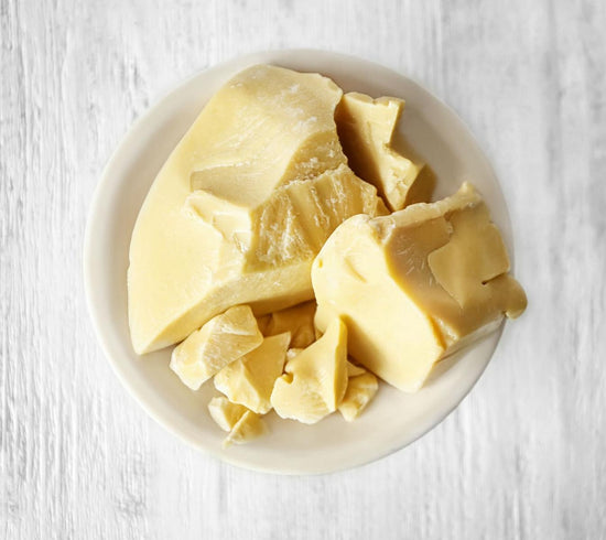 Cacao Seed Butter on a plate - Cacao Seed Butter is an ingredient in BeSilken Body Balm Stick